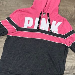 Pink Victoria Secret Women Teen Pullover Hoodie Pink Gray Medium Gently Used